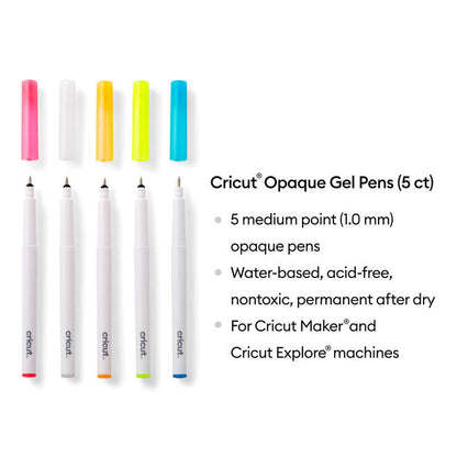 Opaque Gel Pens 1.0 mm, Pink/White/Orange/Yellow/Blue (5 ct)