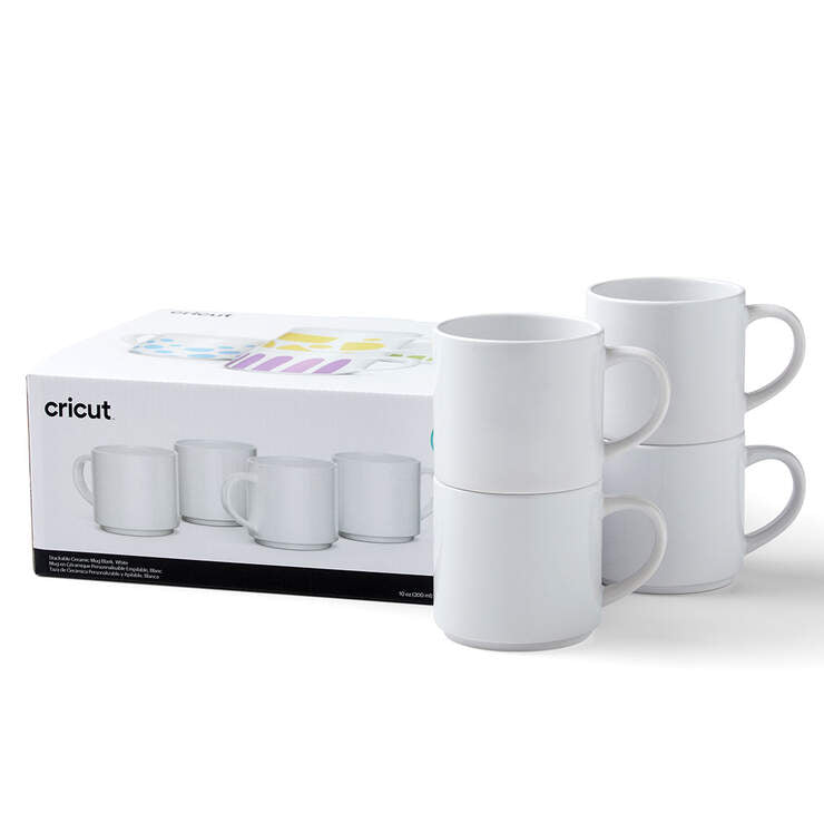 Stackable Ceramic Mug Blank, White - 10 oz/300 ml (4 ct)