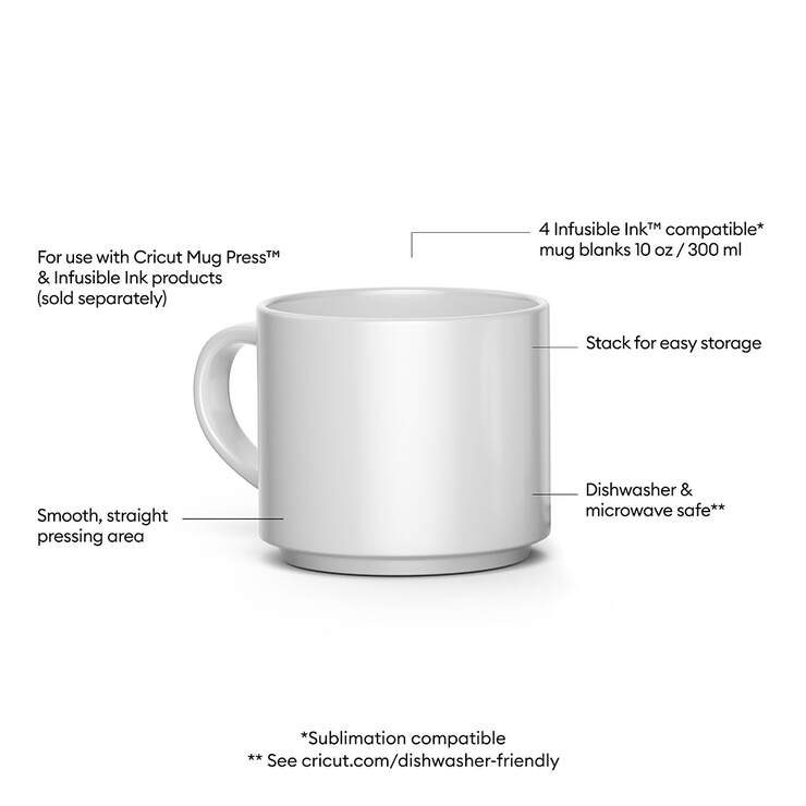 Stackable Ceramic Mug Blank, White - 10 oz/300 ml (4 ct)