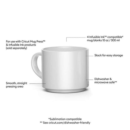 Stackable Ceramic Mug Blank, White - 10 oz/300 ml (4 ct)